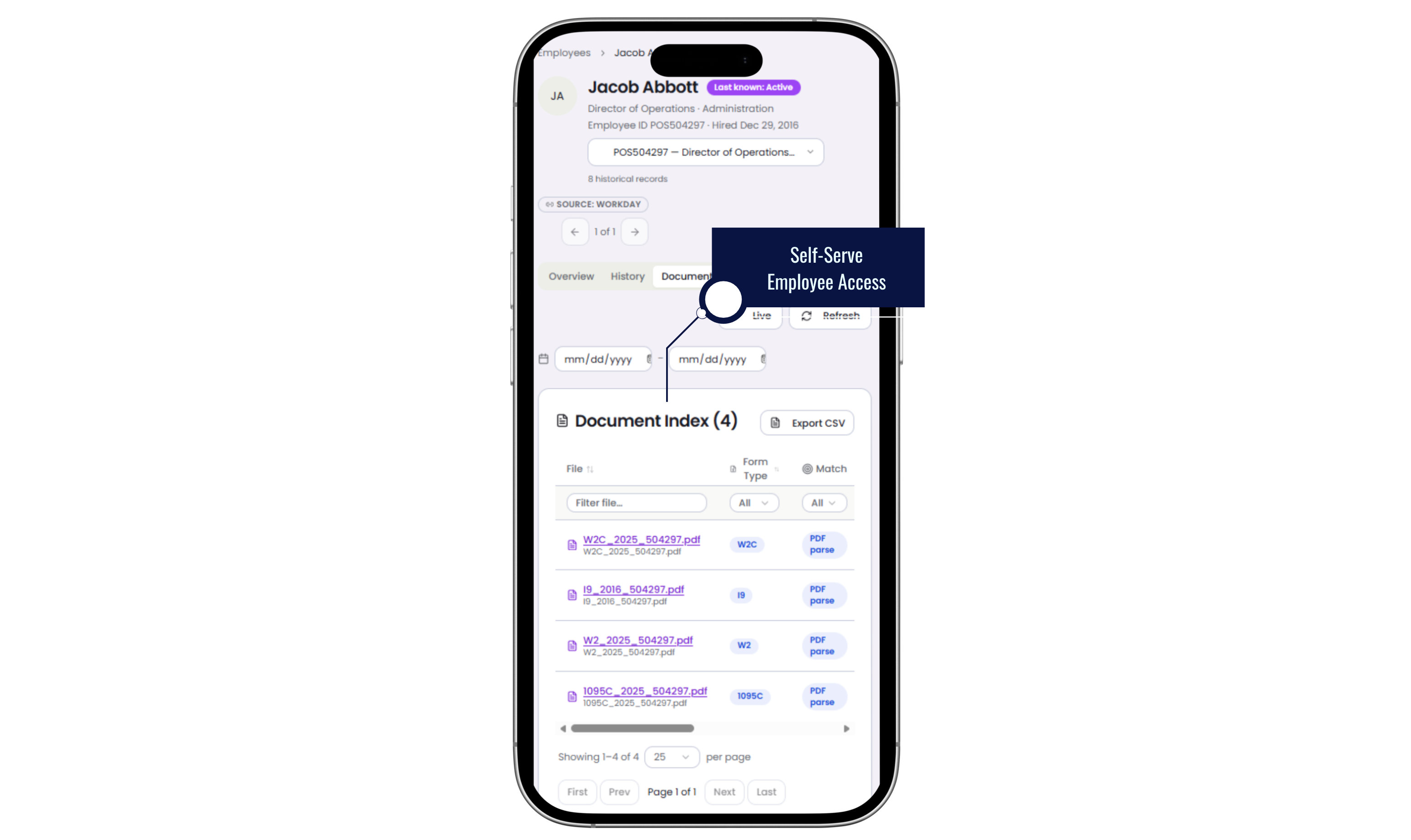 Employee record open on a phone